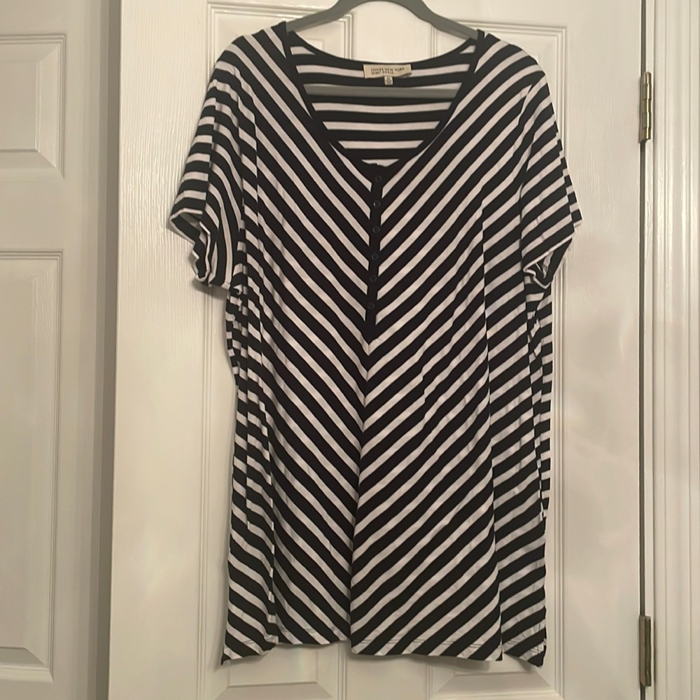 Jones, New York sports woman 2x cotton striped top, short sleeves